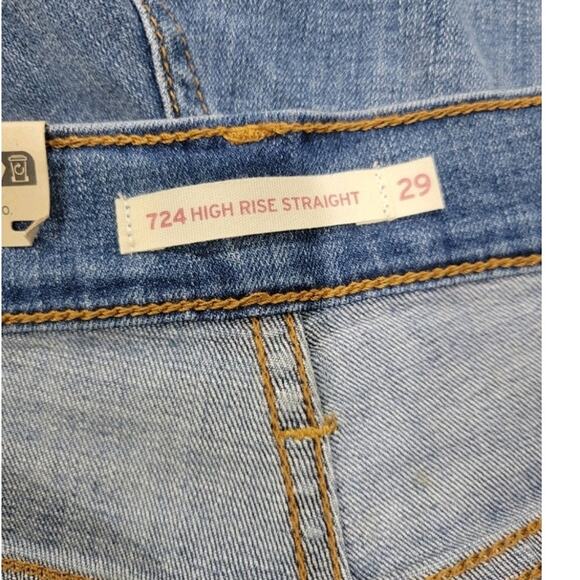 Levi's 724 High Rise Straight Jeans Women's Size‎ 29 x 32 Blue Distressing- NEW - Picture 10 of 10